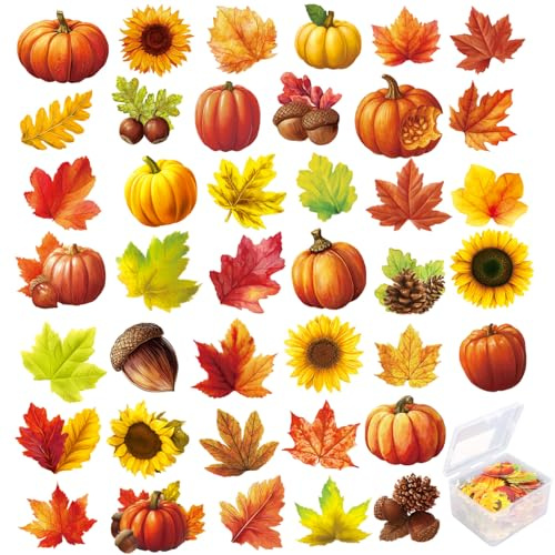 Sinbana 280pz Decorazioni Torta Autunno, Decorazioni Torte Commestibili a Tema Autunnale Includono Motivi Foglia d'Acero Zucca Girasole Nocciola Ghiande per Cuocere(40 Stili)