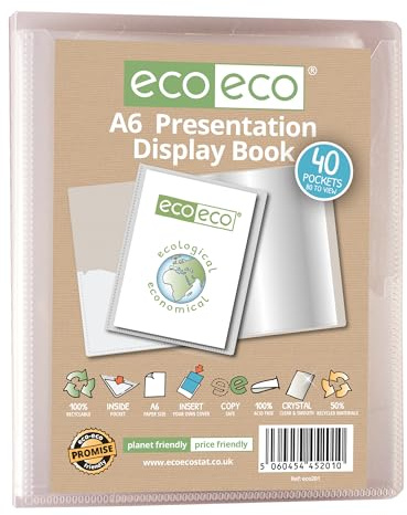 eco-eco Eco201 - Carpeta de presentación transparente, tamaño A6, 50% reciclado, 40 bolsillos, estuche de almacenamiento, carpeta de arte con fundas de plástico