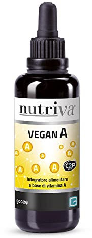 NUTRIVA Vitamina A, Integratore Alimentare Naturale Vegan, Pelle, Vista, Sistema Immunitario, 30ml in Gocce