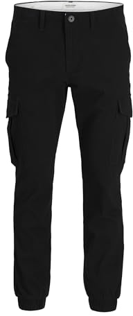 JACK & JONES Pantalones Cargo para Hombre, Corte Ajustado, Pantalones Cargo, Negro, 36W x 34L