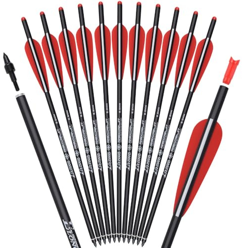 TY Archery 12x Dardi per balestra in carbonio da 16 pollici per caccia e tiro con l'arco con punta alettata da 4 e punta di ricambio per freccia