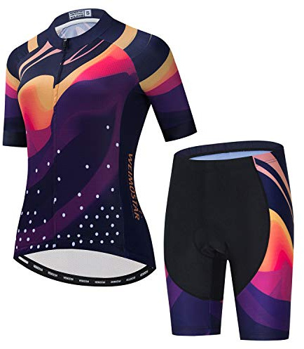 JPOJPO Dam cykeltröja set cykel kortärmad passar t-shirt reflekterande + 5D vadderade shorts toppar