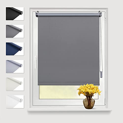 Eurohome Blackout roller blind, thermal blind 110 x 130 cm (fabric width 106 cm), grey, Klemmfix, no drilling with same colour coating, side pull Oeko-Tex Standard 100 clamping, Gray