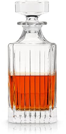 Viski Reserve European Crystal Liquor Decanter - Cut Crystal Carafe with Stopper European Made Home Bar Glassware for Whiskey, Vodka, Gin, 28 Oz - Set of 1