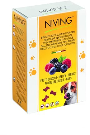 Niving Multipack 3 x 300 g | Biscotti con frutti di bosco per cani | Cotti al forno | Prelibati e croccanti | Senza farine di origine animale | Senza OGM | Ricchi di vitamine e sali minerali