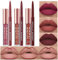 6 Stück Matt Lippenstift & Lip Liner Set, Velvety Nude Lipstick, Stay On 24 Hours Waterproof Non-Stick Cup Not Fade Liquid Lipstick, Lip Liner Lip Gloss Make Up Gift Set (Set D)