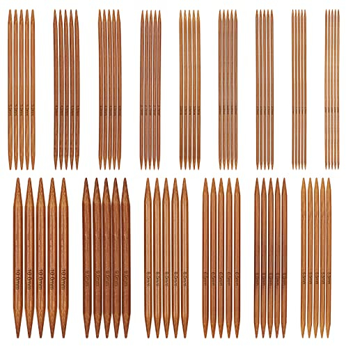 Aeeque Karbonisierung Bambus Stricknadeln 15 cm, 75 Stücke Klein Stricknadeln Set Strumpfnadeln Stricken, Mini Stricknadel Nadelspiel für Socken, Ärmel, Doppelspitze Stricknadel für Arthritis Anfänger