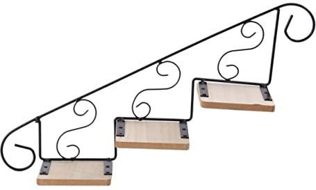 Veemoon Étagère Murale Escalier Fer Forgé Noir Décoration Murale Créative Style Ferme Support Pratique avec Étagère pour Mail Et Décorations