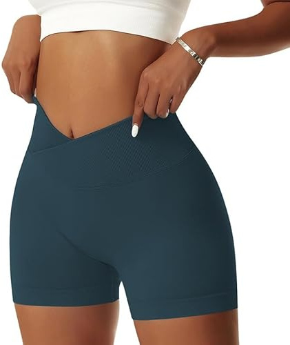 Litthing Pantalones Cortos Mujer Deporte Scrunch Butt Push Up Shorts Deportivos Cintura Alta Entrecruzada Leggins sin Costuras Elásticos para Gimnasio Fitness Correr Yoga