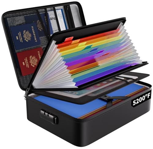 ENGPOW Fireproof File Organizer Bag with 13 Colorful Pockets Accordion File Folder,5200℉ Document Organizer Box with Lock&Labels,Multi-Layer Portable Home Safe Storage for Important Documents,Files