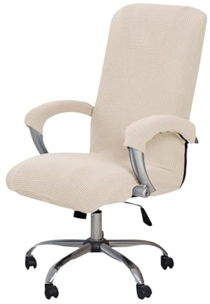 Elastische Stuhlhussen Bürostuhl, Stretch Gaming Stuhl Bezug, Computerstuhl Schonbezüge, Drehstuhl Abdeckung mit Armlehne, Polarfleece-Stuhlbezüge Waschbare Abnehmbare für Office Chair (Beige)