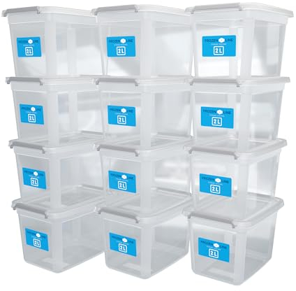 ATHLON TOOLS Set di 10 contenitori da 2L con coperchio – 100% materiale vergine – trasparenti – senza BPA – contenitori impilabili – clip di chiusura grigie – quasi ermetici – organizer