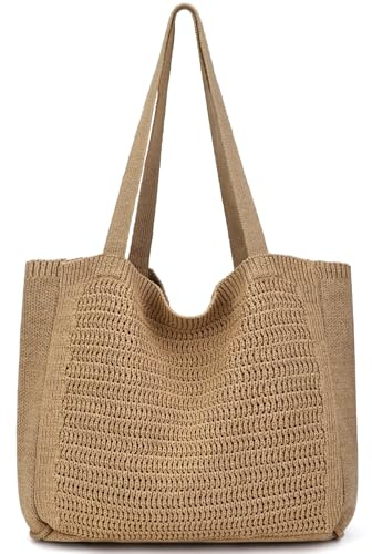 hatisan Crochet Tote Bags for Women Large Beach Bag Aesthetic Summer Knit Bags Handbag Shoulder (B-Brown)