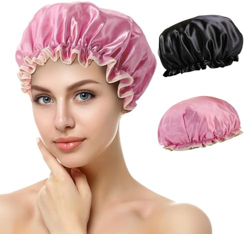 Cuffia Doccia Donna, Cuffia da Doccia Riutilizzabile Impermeabile, Elastica Grande Shower Caps, Cuffia Capelli Doccia, Doppio Strato con Elastici, per Doccia Donna Salon Spa Bagno Uso Domestico