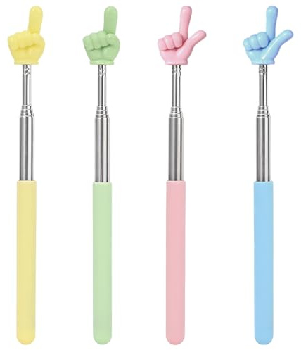TRKETK 4 Piezas Telescópica Profesores Puntero, Mini Puntero Retráctil Puntero Extensible de Mano Punteros Presentaciones de Acero Inoxidable Puntero de Dedo Extensible (Amarillo, Verde, Rosa y Azul)