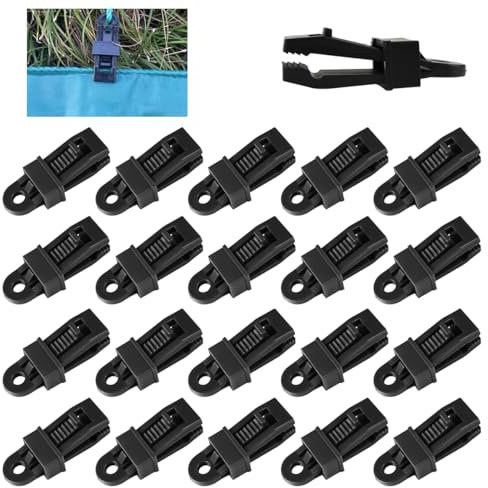 20 Pezzi Tarp Clips per Tenda, Pinza per Morsetto per Telone, Clip per Campeggio Telone in Plastica, Accessori Tenda Campeggio per Tende Tarp Caravan Garden Shade Copertura per Piscina (Nero)