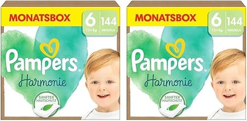 Pampers Harmonie Windeln Größe 6, 144 Windeln, 13kg+, sanfter Hautschutz mit 100 Prozent Pampers Schutz