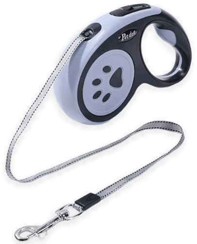 Retractable Dog Lead, Shunshi Heavy-Duty Extendable Dog Leads - 5M/16FT Strong Nylon Tape Leash, One-Handed Brake & Lock, Tangle-Free Design for Small to Medium Dogs (Black)