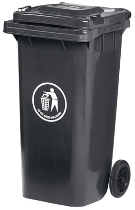 Recycling Wheelie Bin Dustbin Rubbish Waste Trash Kitchen Home Office 100L 120L EN840 | Outdoor Rubbish Waste with Wheels | Recycling Food Dustbin (Black, 120L)