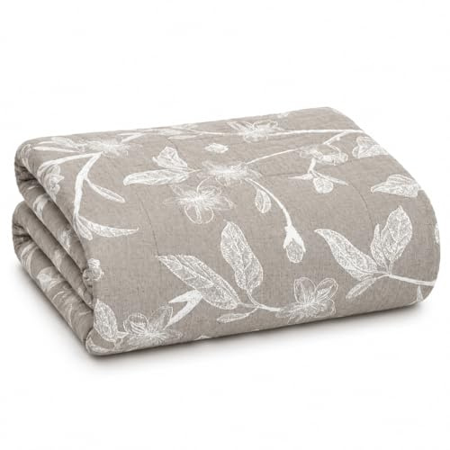 Vionara Home Trapuntino Copriletto Jacquard Double-Face, Matrimoniale 250x250 cm, Imbotittura 80gr/mq, Copriletto Trapuntato Bi-colore (Fioralba - Tortora)