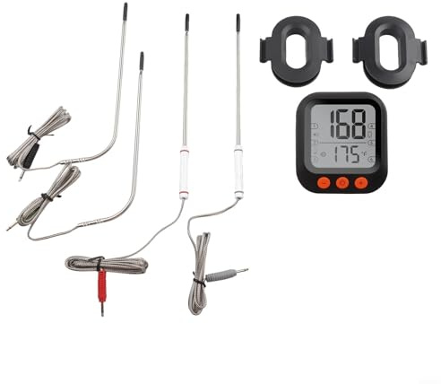 QuivyLivy Termómetro inalámbrico para carne con monitoreo de temperatura de doble sonda, carga rápida y control inteligente de aplicación de barbacoa para parrilla, termómetro de alimentos multisonda