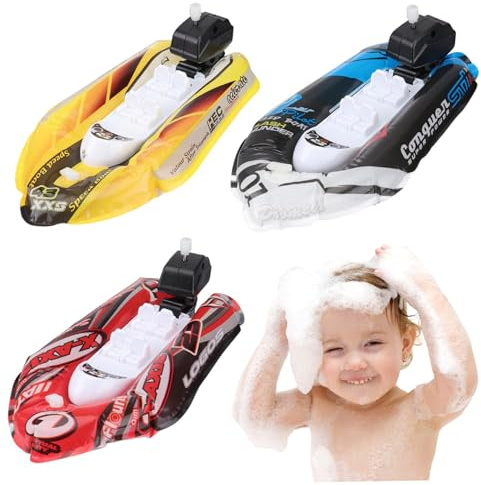 Spielzeugboote, 3 Stück, Badespielzeug für Kleinkinder von 2–4 Jahren, Mini-Schlauchboot-Spielzeug für Schwimmbäder, Strände und Wannen, zum Aufziehen schwimmende Badespielzeugboote für Kleinkinder
