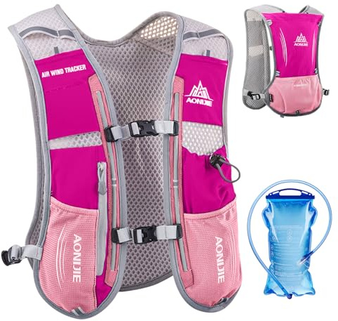 TRIWONDER Zaino Idratazione 5L con Borraccia Morbida Zaino Trail Running Ultraleggero con Strisce Riflettenti per Corsa Ciclismo Maratona Uomo Donna (Fucsia - con una sacca idrica 1,5L)