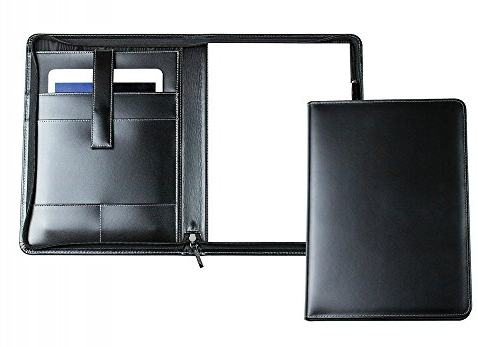 DELMON VARONE - Personalisierbare Tablet Schreibmappe DIN A4 aus Cambridge Top Grain Leder schwarz, Konferenzmappe mit Notizblock, Stiftschlaufe & Einsteckfächer, Businessmappe mit Reißverschluss