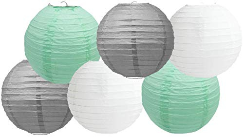 Paper Lanterns Mix Color Packs of 6 Round Paper Lanterns Lampshade Party Decorations (Mint Grey Shade, 10 (25 Cm))
