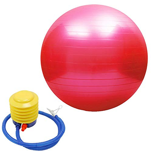Jazooli Exercise Ball Gym Yoga Swiss Ball Fitness Pregnancy Birthing Balance Stability Slip Resistant Anti Burst Extra Thick Large with Pump, 65cm, Red