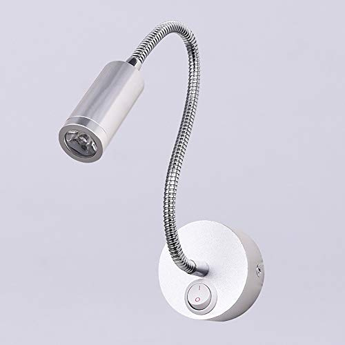 1W Flexible Wall Reading Lamp LED Bedside Reading Lamp Wall Mounted Light Silver White Light for Art Works Show, Bedroom, Office