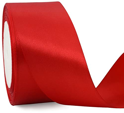 TONIFUL 5cm x 20M rotes ​Band breit geschenkband große Schleife Satinband für Auto Bogen Schleifen Partydekoration Stuhl Hochzeit Der Valentinstag Geschenkverpackungen Strauß geschenkband