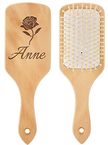 ANQIYI Haarbürste, personalisierbare Gravur, Namens-Paddel-Haarbürste für Damen, Herren, Mädchen, Jungen, Bambus-Paddelbürste für dickes, lockiges, feines langes, kurzes, trockenes und nasses Haar
