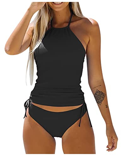 Haut De Maillot De Bain Femme Bandeau pour Cacher Le Ventre Tankini Sexy Chic Et Elegant Minimiseur De Poitrine Menstruel Monokini Grande Taille Sport Ensembles(02Noir,M)