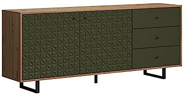 trendteam smart living - Sentra - Sideboard - Dunkelgrün/Eiche - Kommode mit 2 Türen und 3 Vollauszug Schubladen mit angesagter Fräsung - (BxHxT) 183 x 75 x 40 cm - schwarze Metall Griffe und Füße