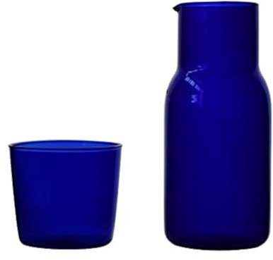 Oewnvmd Transparent Candy Color Glass Teacup Set Simple Heat- Drinking Juice Cup with Tea Pitcher Water Bottle -Blue