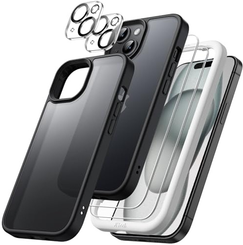 JETech 5 in 1 Matte Case for iPhone 15, Black