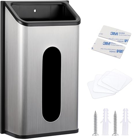 TOLIDA Distributeur de sacs d'épicerie en acier inoxydable - Support mural pour sac poubelle en plastique