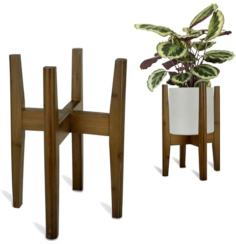 the lux | Adjustable Bamboo Plant Stand (20-30cm) | Flower Pots Holder, Indoor Display Rack for House Plants, Home Décor for Living Room, Office and Outdoor Garden Patio (Walnut)