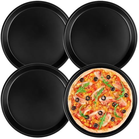 Lot de 4 plaques à pizza rondes Ø 20 cm - Moule à quiche - En acier inoxydable - Plaque à pizza - Revêtement antiadhésif - Pour pizza, tartes flambées, gâteaux