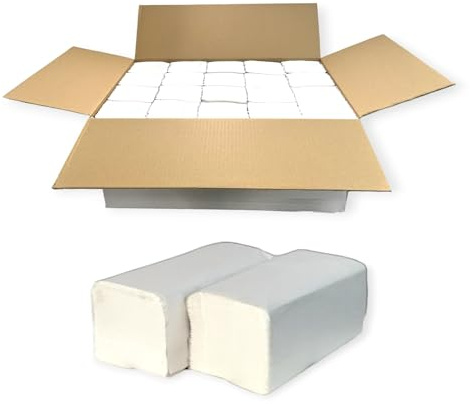 DE Healthcare Products – Papierhandtücher (3.200 Stück), Zick-Zack-Falzung, 2-lagiges Papiertuch je 21 x 24 cm, Falthandtücher aus 100% Altpapier, weiß