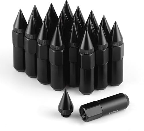 SINGARO 20PCS M14X1.5 Wheel Lug Nuts, Cap Spiked Extended Tuner 60mm Aluminum Wheels Rims Lug Nuts (Black)