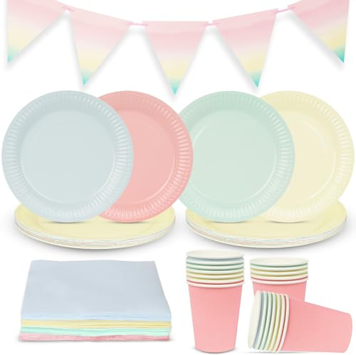 Talking Tables Pastel Party Decorations for 16 Guests, Birthday Tableware Party Set Includes Paper Plates, Disposable Napkins, Paper Cups Bunting, Baby Shower, Afternoon Tea, Mothers Day