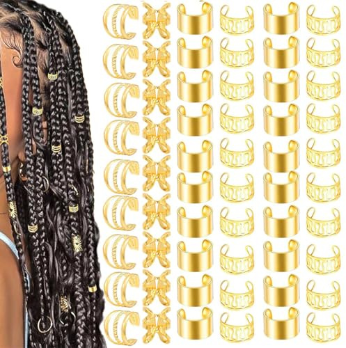 80 st guld silver hårflätor dreadlock, icke-piercing öronklämma skäggpärlor manschetter klämma hår (guld)