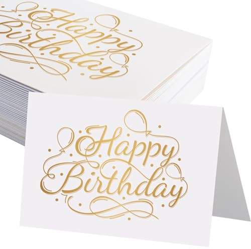 JAGERGREEN 50 Pack 5x7 Happy Birthday Folded Cards, White Cardstock