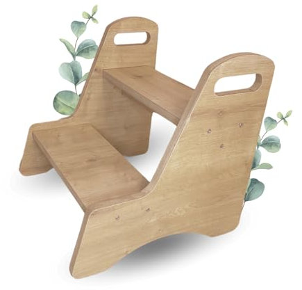 Malino Premium Kinder Tritthocker mit 2 Stufen - Schemel Holzhocker Kindertreppchen - Hocker aus Holz für Bad Küche Kinderzimmer