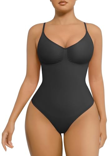 FeelinGirl Shapewear for Women Tummy Control Bodysuits Seamless Shapewear Bodysuit Thong Body Suit Going Out M-L