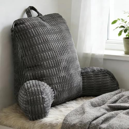 Orifesio Almohada de Lectura, 80 x 55 cm Cojín de Lectura para Cama y Sofá, Grande Cojin Respaldo Cama con Brazos y Bolsillo Lateral, Ideal para Leer, Ver la Tele y Relajarse