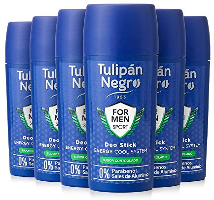Tulipán Negro - Desodorante Stick For Men Sport 75 ml, Antitranspirante Energy Cool System, Control del Sudor Todo el Día, Fragancia Masculina Duradera - (Pack 6 unidades)