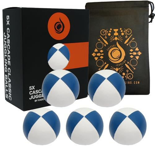 Cascade Classic Pro 115g Juggling Balls - Thud Juggling Balls & Bag - Set of 5 - Blue/White
